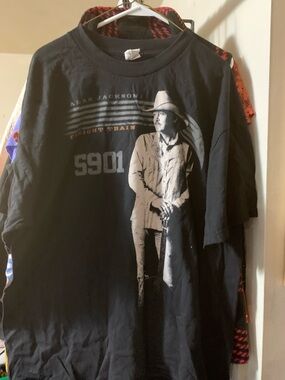 Alstyle Black Graphic Tee with White Print. XL
